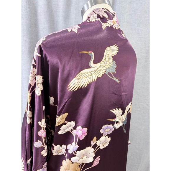 NWT Kim + Ono Plum Kimono Robe Floral Crane Print Long Sleeve S Asian Inspired - Picture 4 of 13